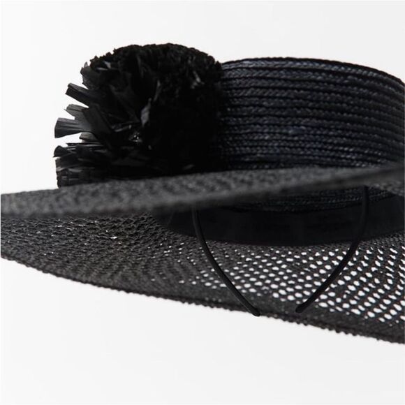 Zara Floral Raffia Picture Hat Black Size S - Picture 4 of 9